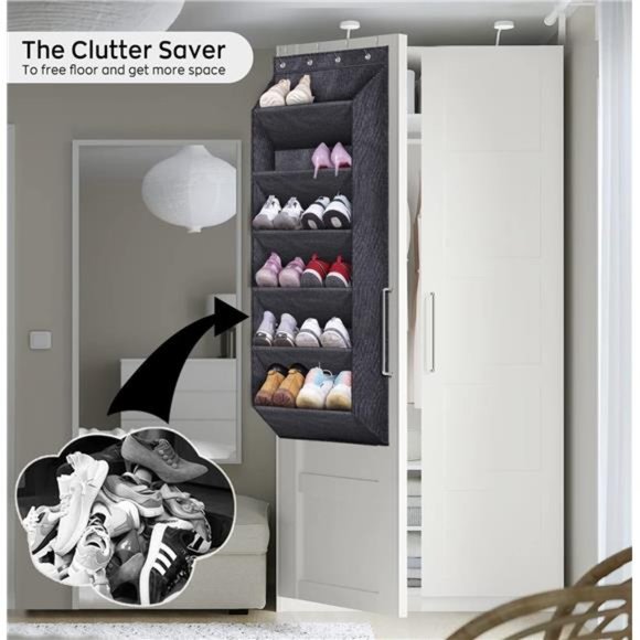 Shoe Rack for Door with Large Deep Pocket,Hanging Door Shoe Organizer for Closet - Picture 5 of 7